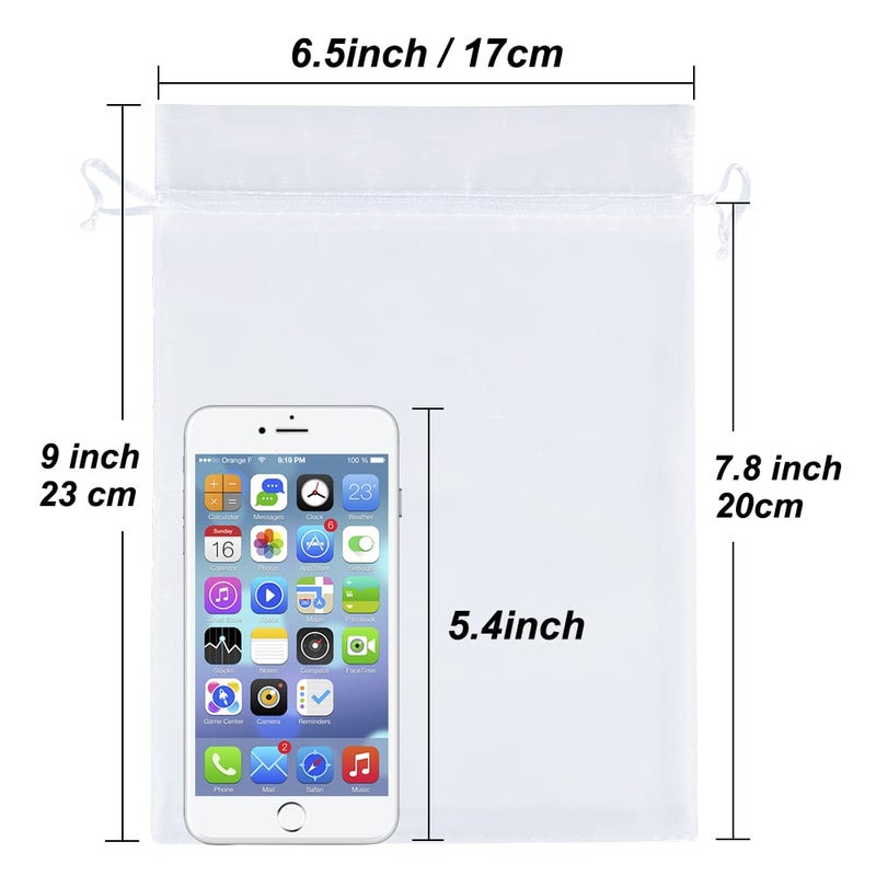 HRX Package 100pcs Sheer Organza Bags White, 6 x 9 inches Christmas Wedding Shower Party Favors Gift Drawstring Bags Large Mesh Jewelry Pouches - Image 3